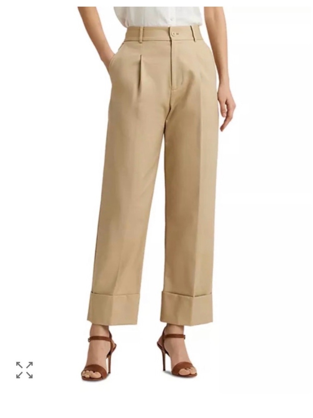 Lauren Ralph Lauren Wide-Leg Cuffed Pants in Tan